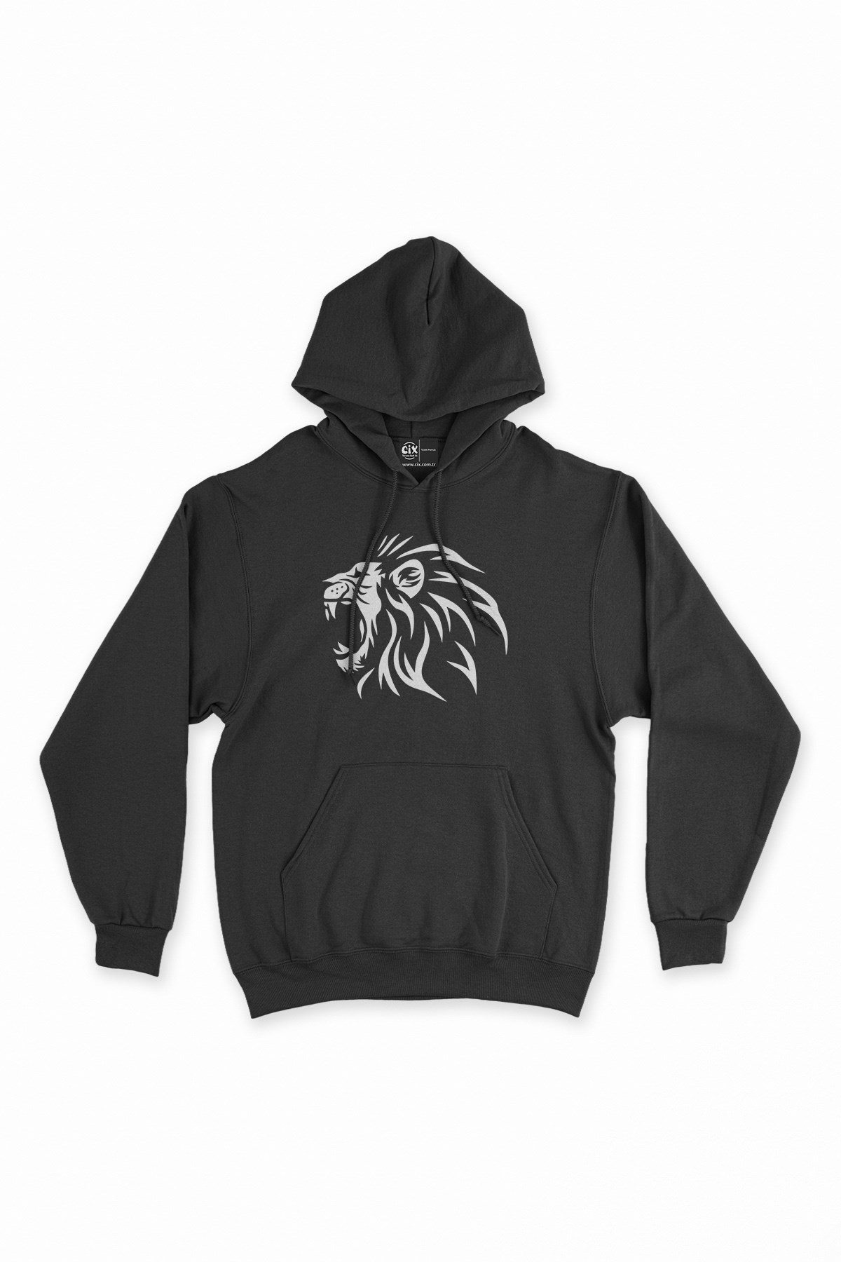 Kükreyen Aslanlı Siyah Kapşonlu Sweatshirt Hoodie