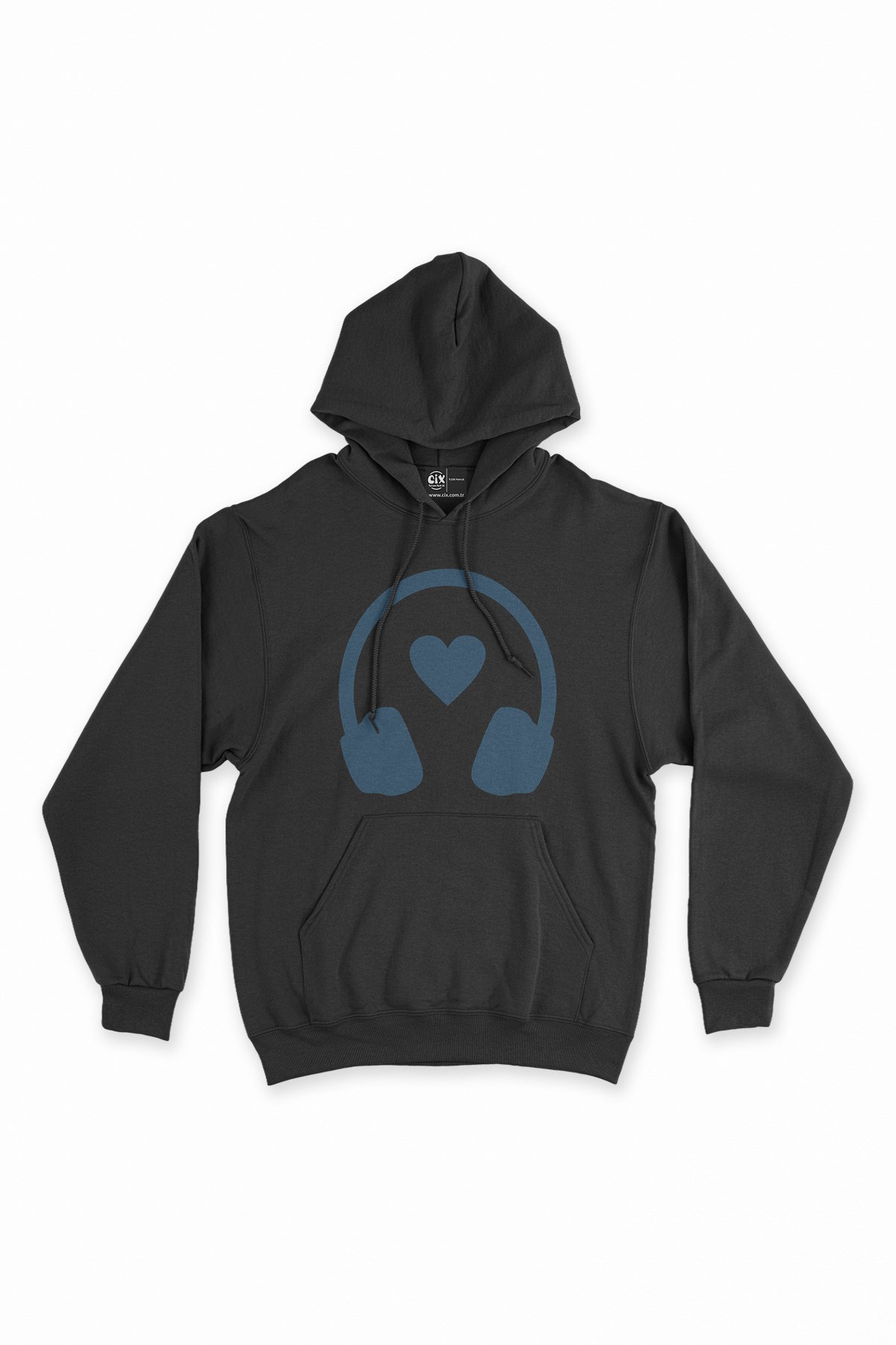 Kulaklıklı Müzik Aşkı Siyah Kapşonlu Sweatshirt Hoodie