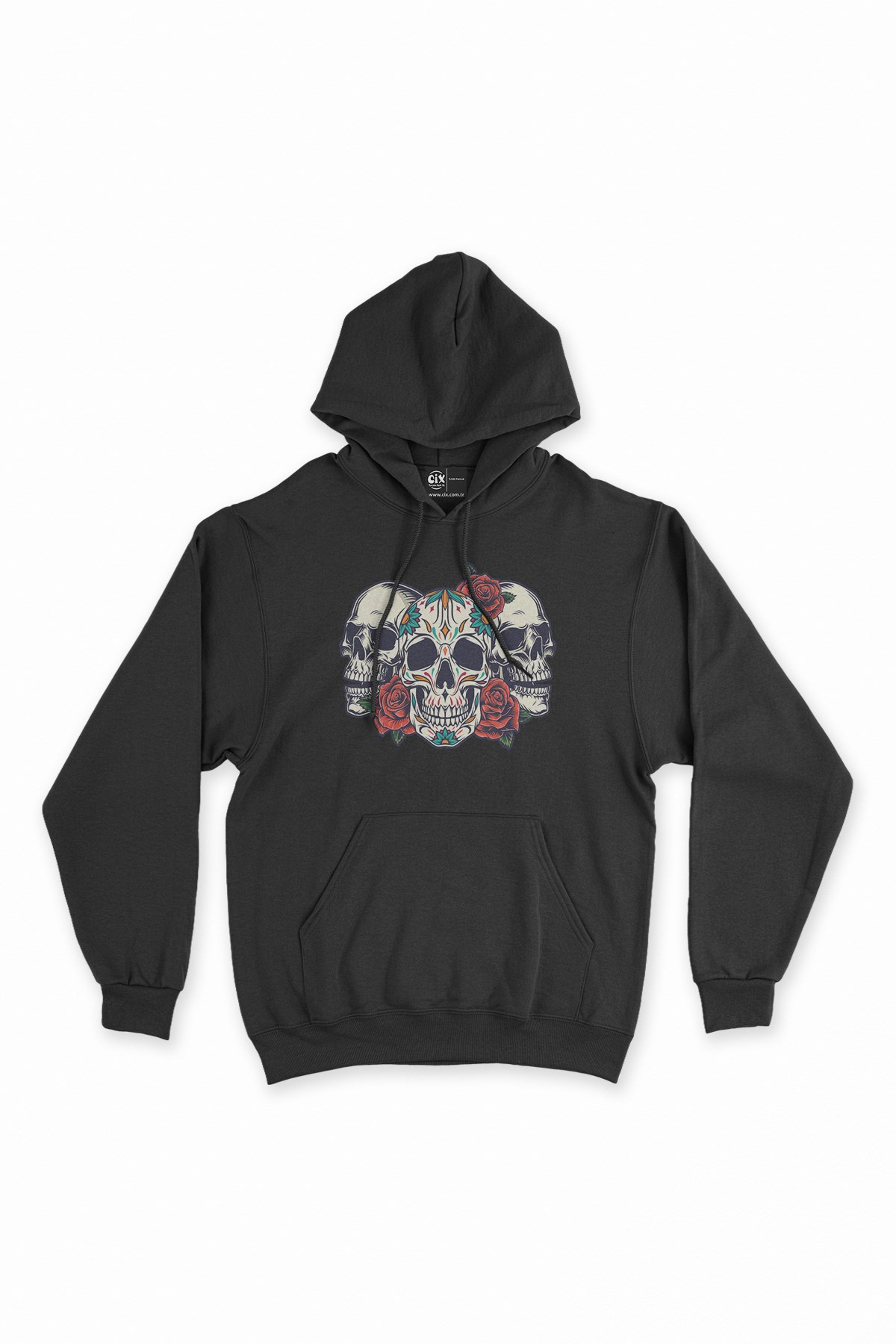 Kuru Kafalar Siyah Kapşonlu Sweatshirt Hoodie