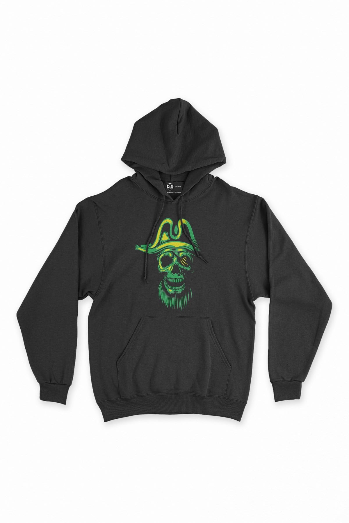 Kuru Kafalı Korsan Siyah Kapşonlu Sweatshirt Hoodie