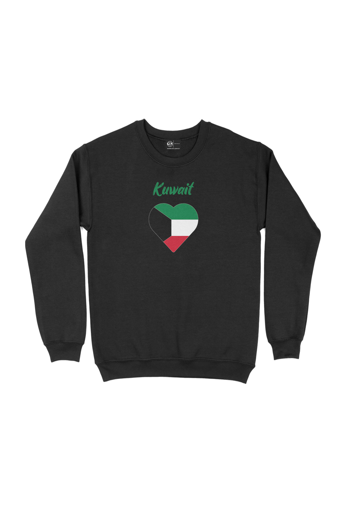 Kuveyt Bayraklı Kalpli Siyah Sweatshirt