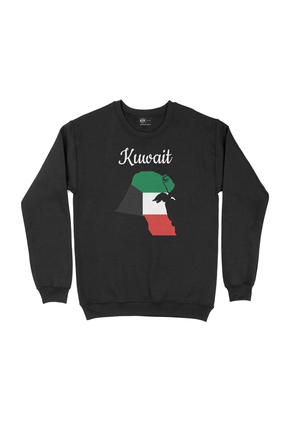Kuveyt Haritalı ve Bayraklı Siyah Sweatshirt