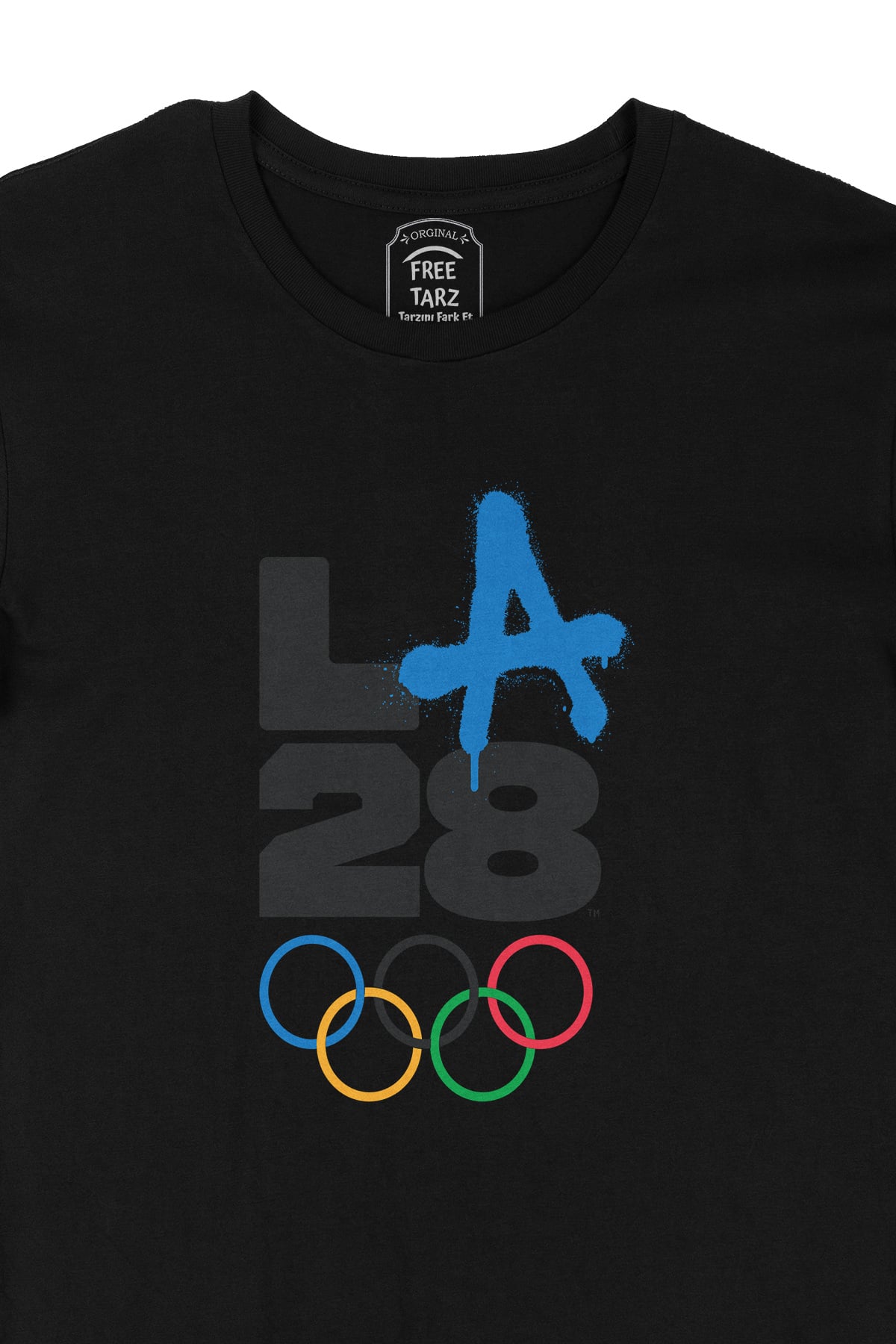 LA Los Angeles 2028 Olimpiyat Logo Büyük Baskılı Siyah Tişört LA Los Angeles 2028 Olimpiyat Logo Büyük Baskılı Siyah Tişört - Ücretsiz Kargo