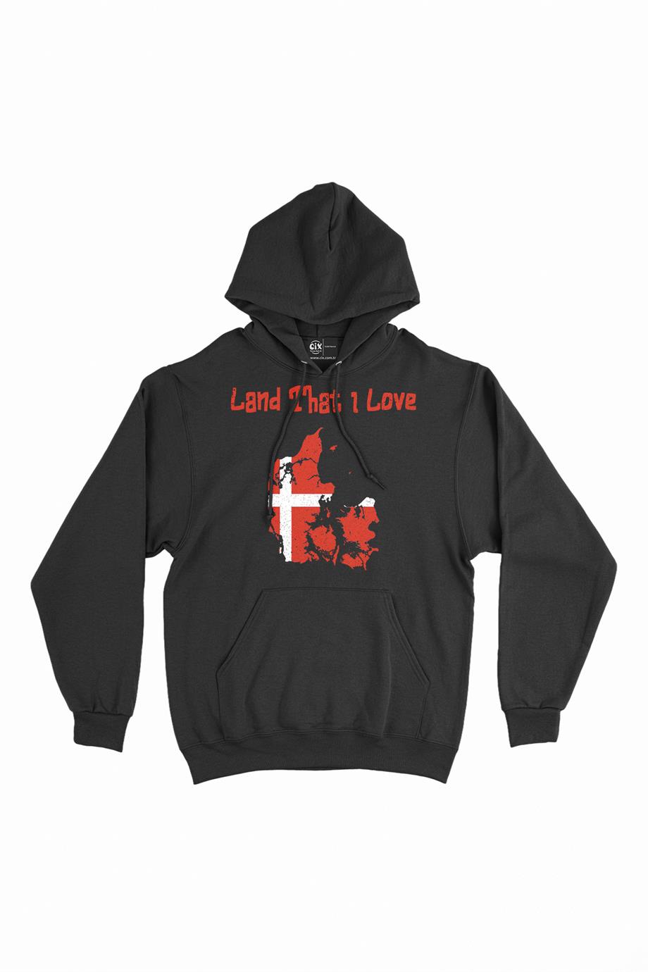 Land That I Love Danimarka Kapşonlu Sweatshirt Hoodie Land That I Love Danimarka Kapşonlu Sweatshirt Hoodie - Ücretsiz Kargo