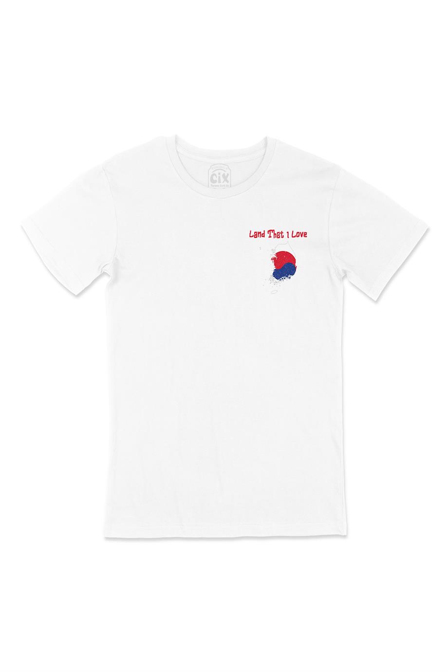 Land That I Love Güney Kore Cep Tasarım Baskılı Beyaz Tişört