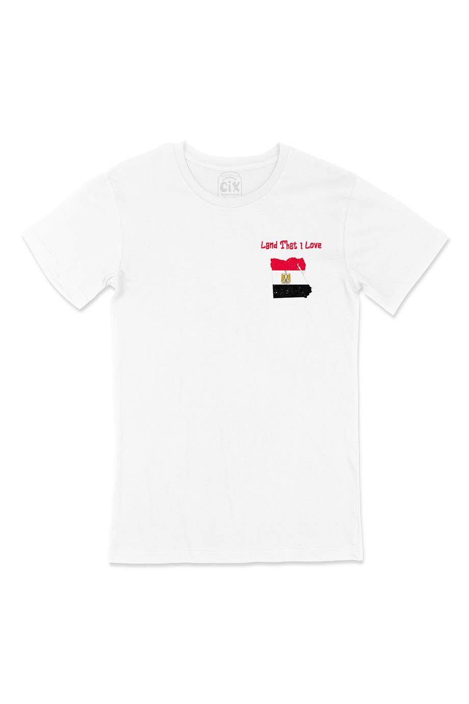Land That I Love Mısır Cep Tasarım Baskılı Beyaz Tişört