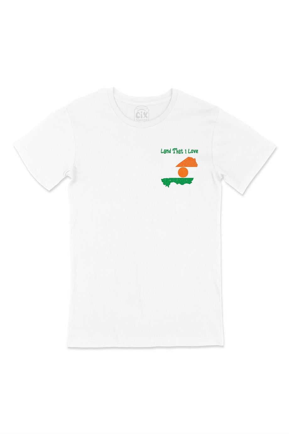 Land That I Love Nijer Cep Tasarım Baskılı Beyaz Tişört