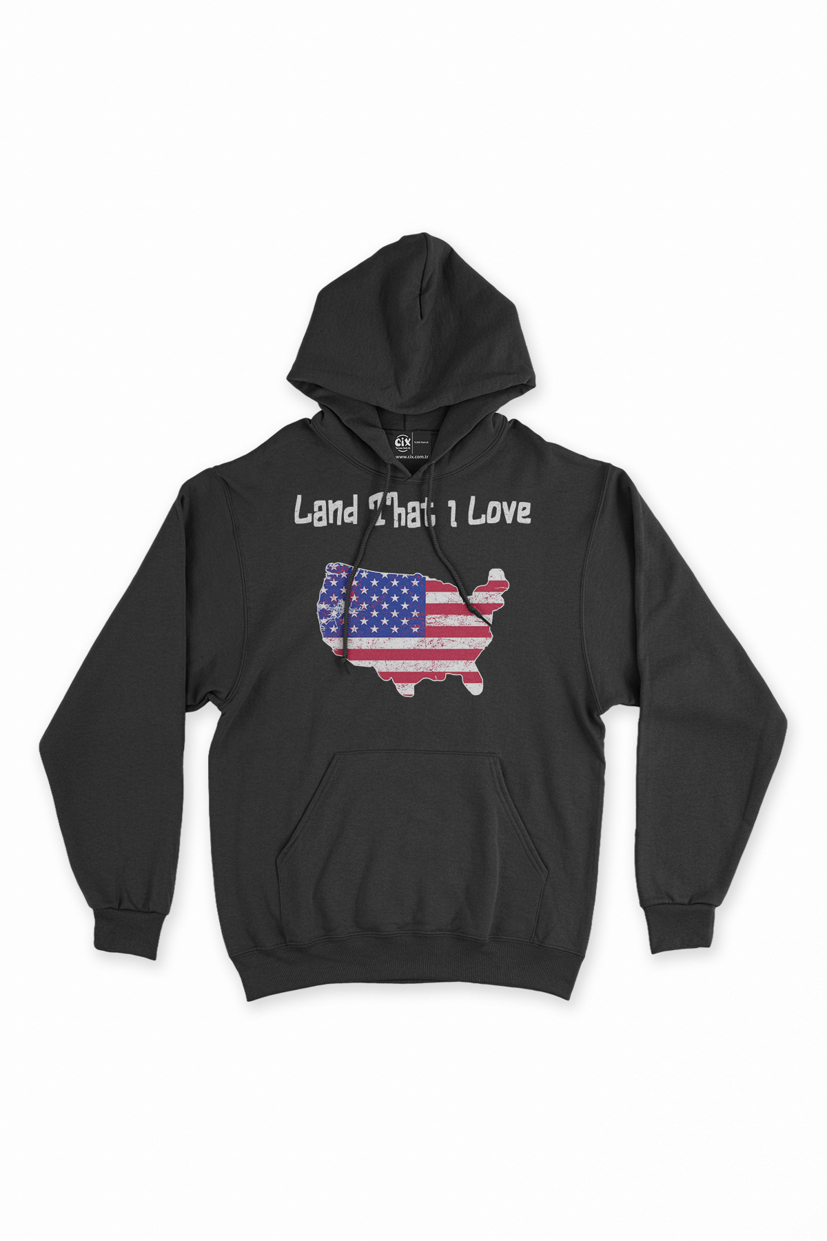 Land That I Love USA Amerika Bayraklı Kalpli Siyah Sweatshirt Hoodie