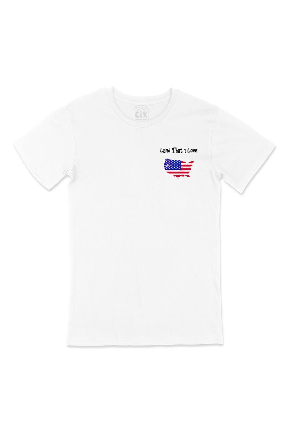 Land That I Love USA Cep Tasarım Baskılı Beyaz Tişört
