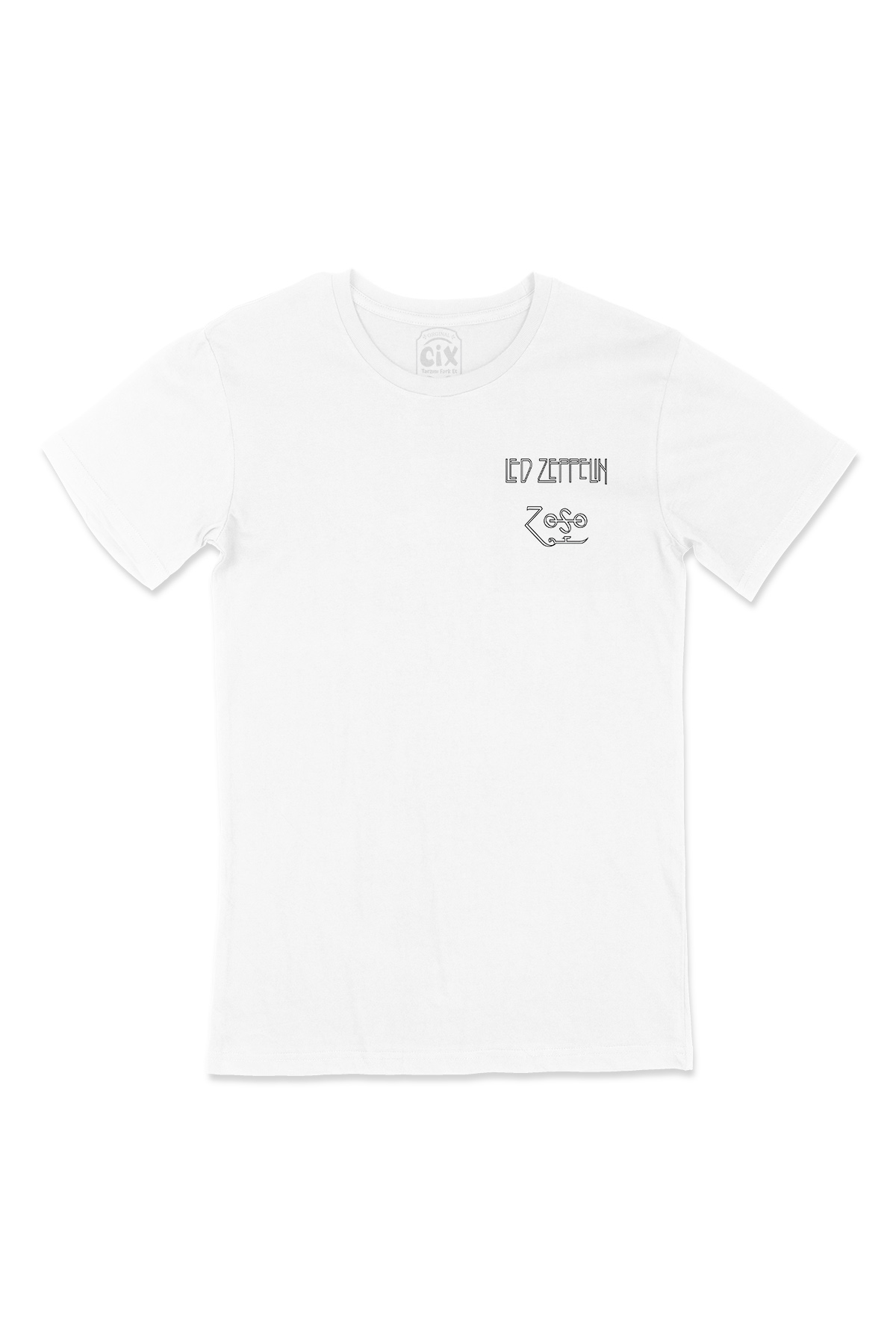 Led Zeppelin Jimmy Page Cep Logo Tasarımlı Beyaz Tişört