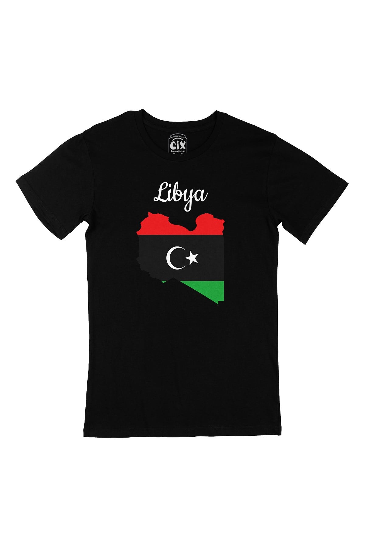Libya Haritalı ve Bayraklı Siyah Tişört