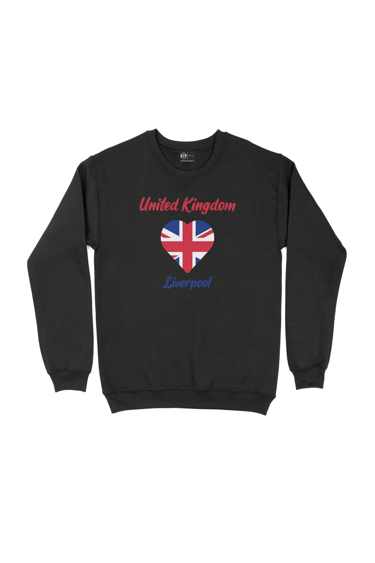Liverpol İngiltere Bayraklı Kalpli Siyah Sweatshirt