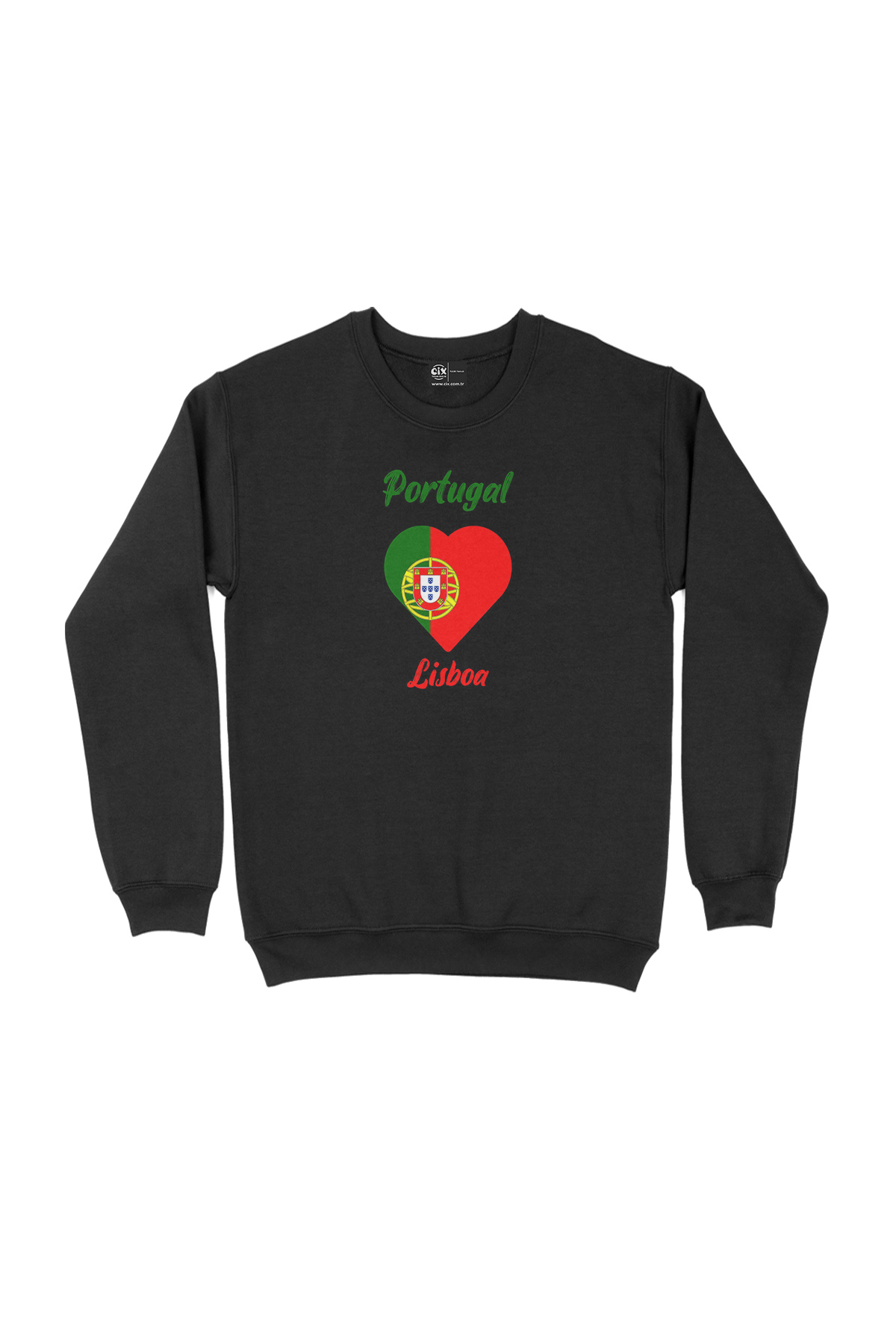 Lizbon Portekiz Bayraklı Kalpli Siyah Sweatshirt