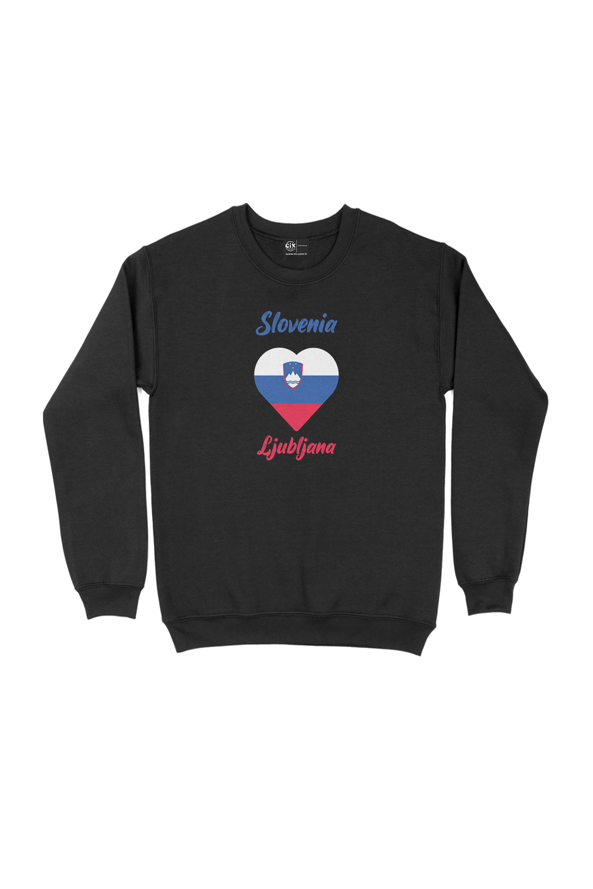 Ljubljana Slovenya Bayraklı Kalpli Siyah Sweatshirt