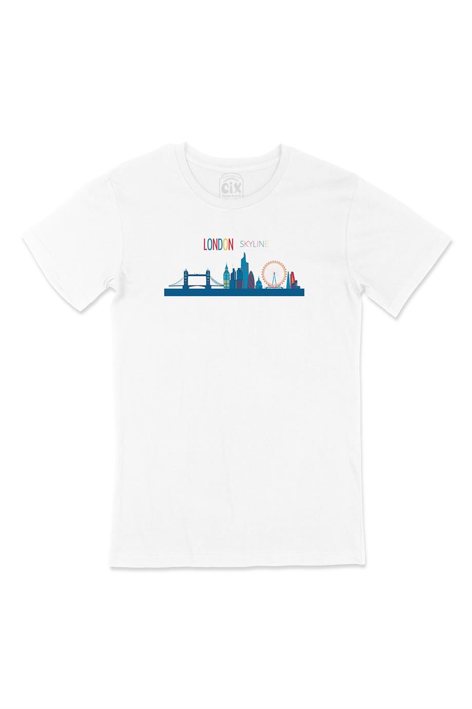 London Londra Skyline Renkli Beyaz Tişört