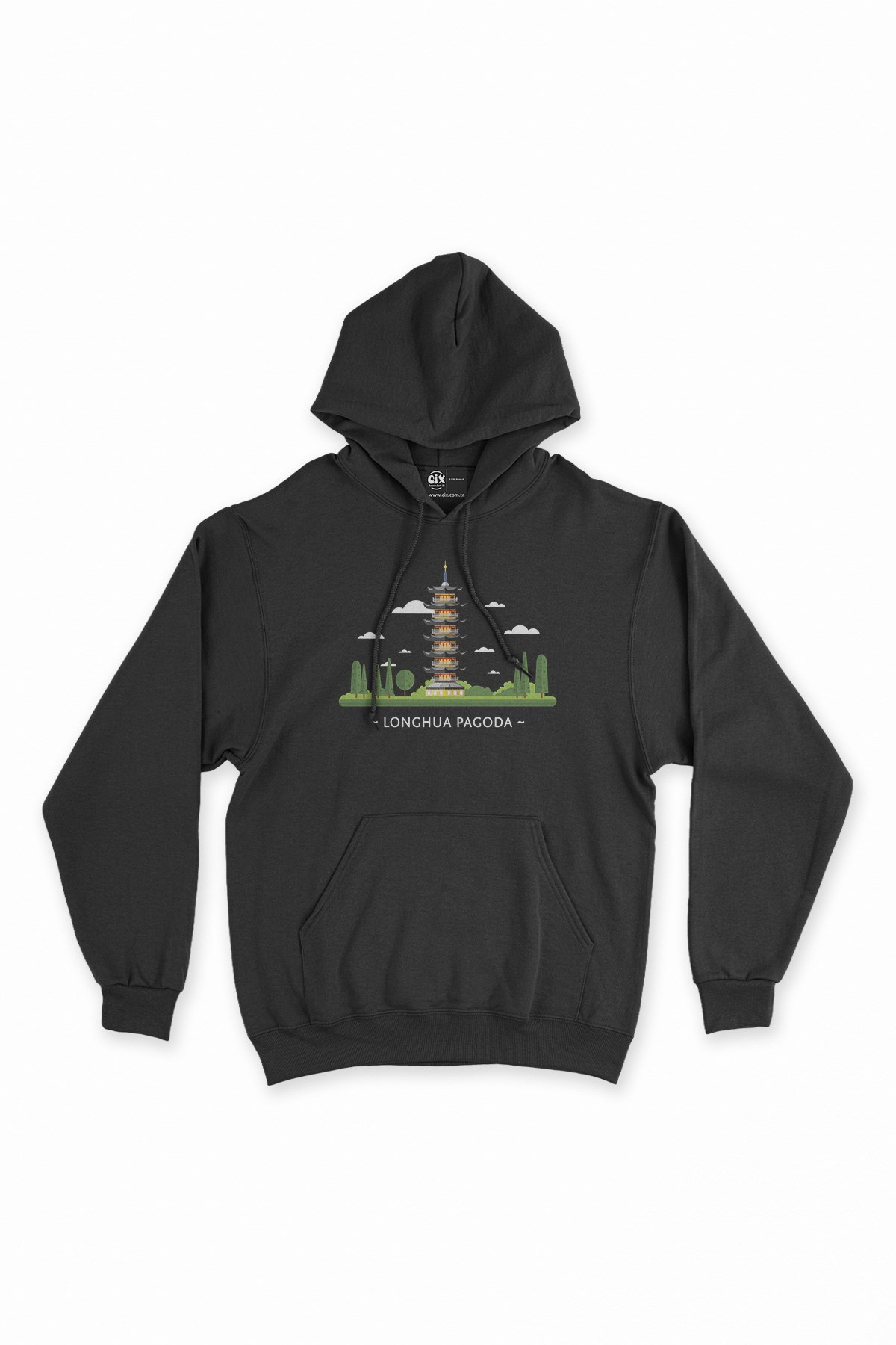 Longhua Tapınağı Siyah Kapşonlu Sweatshirt Hoodie