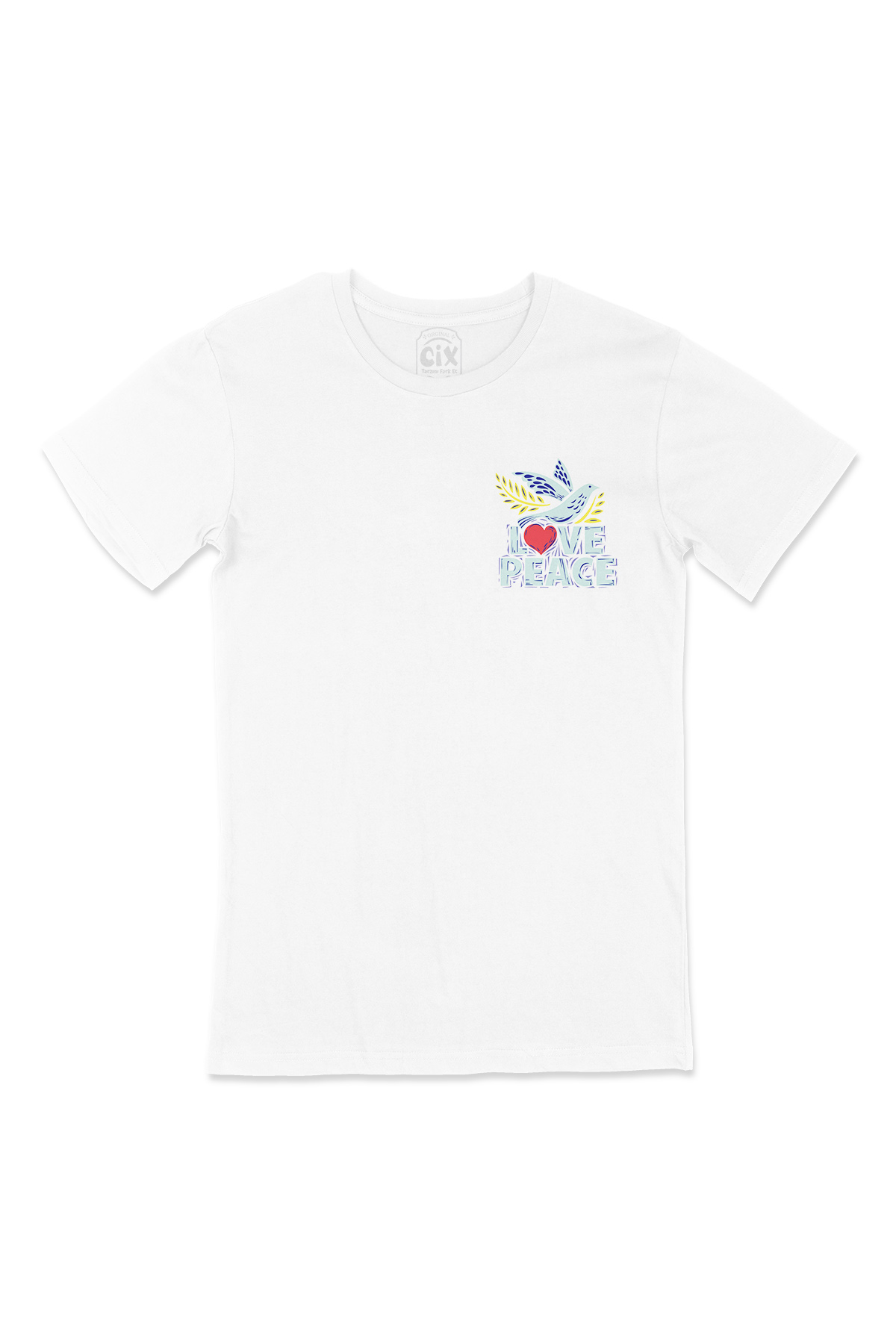 Love And Peace Cep Logo Tasarımlı Beyaz Tişört