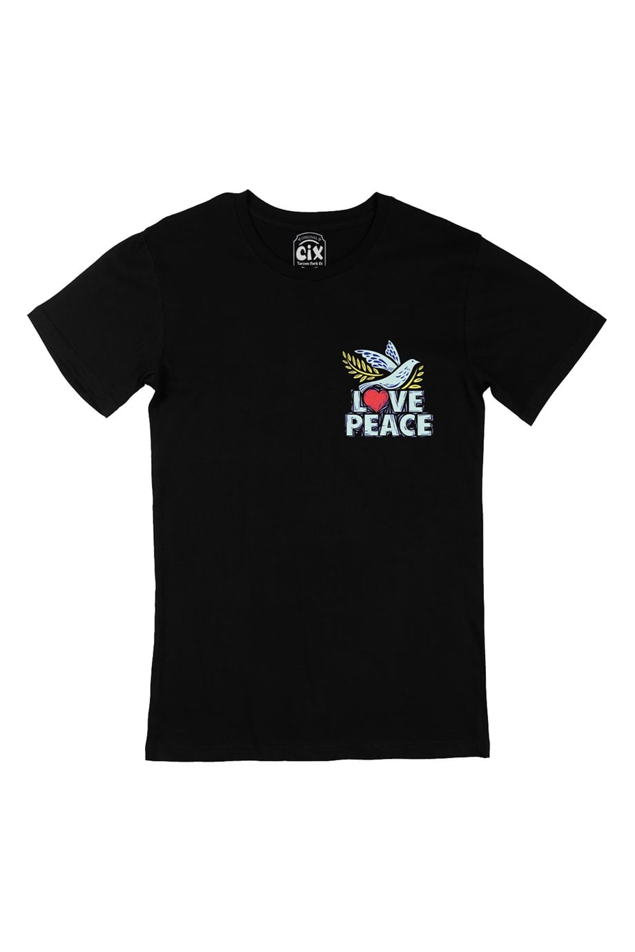 Love And Peace Cep Logo Tasarımlı Siyah Tişört