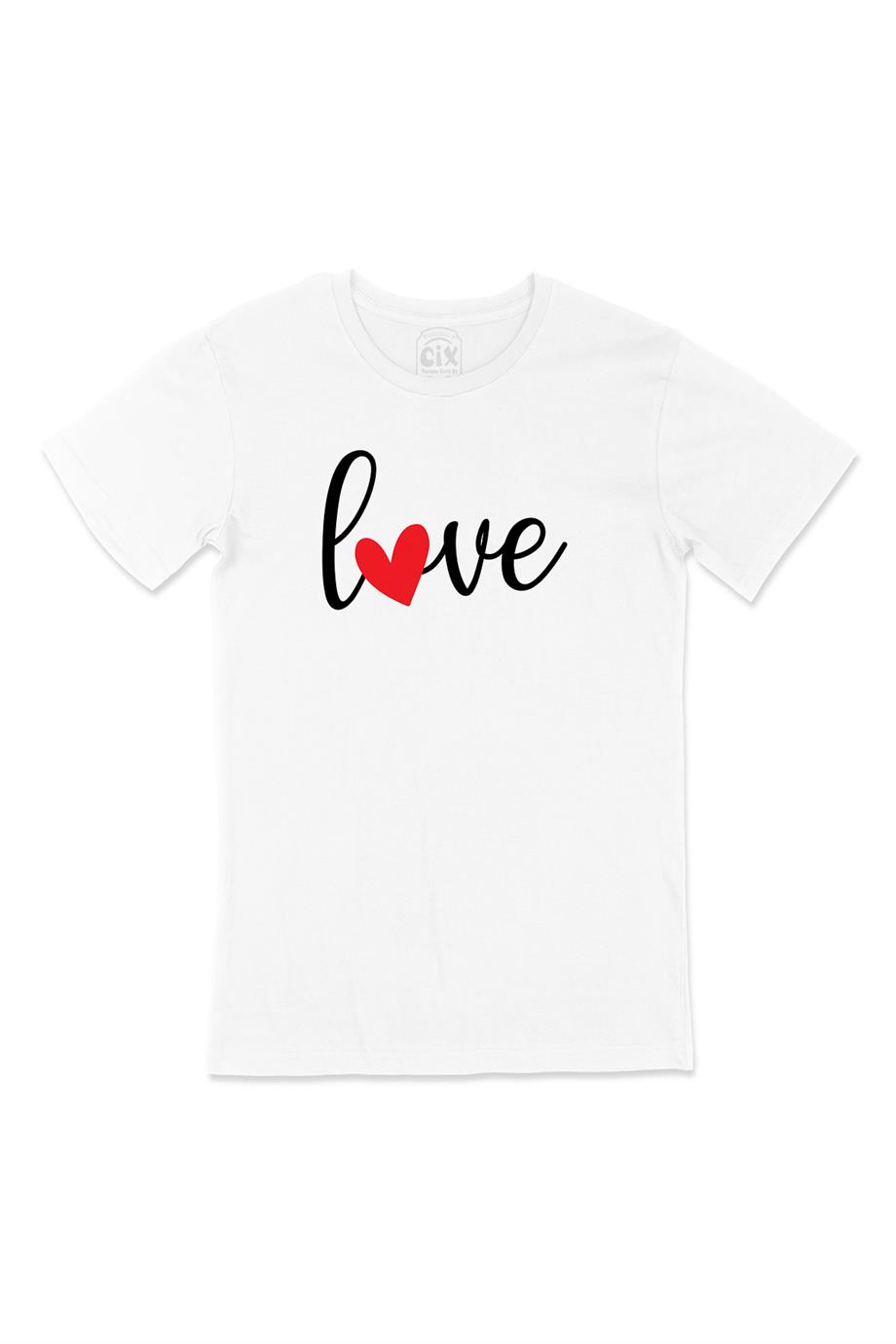 Love Aşk Kalpli Beyaz Tişört