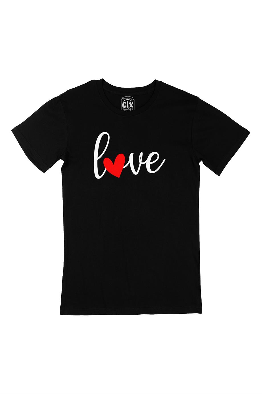 Love Aşk Kalpli Siyah Tişört