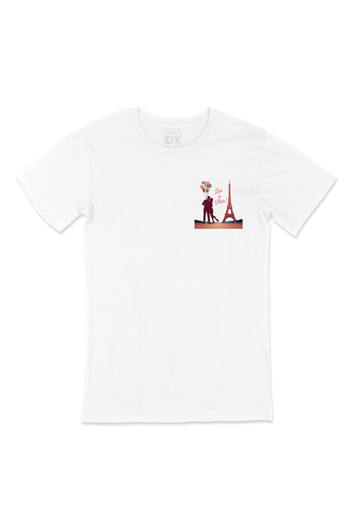 Love In Paris Cep Logo Tasarımlı Beyaz Tişört