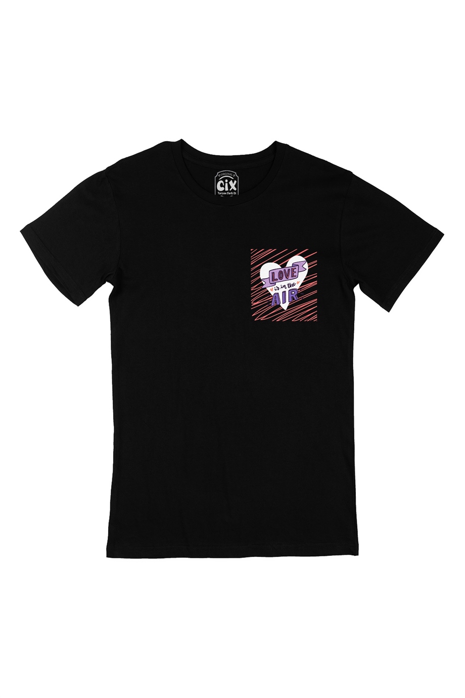 Love Is In The Air Cep Logo Tasarımlı Siyah Tişört