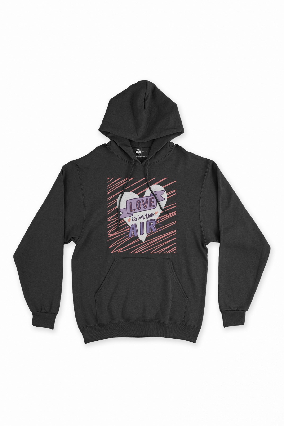 Love Is In The Air Siyah Kapşonlu Sweatshirt Hoodie