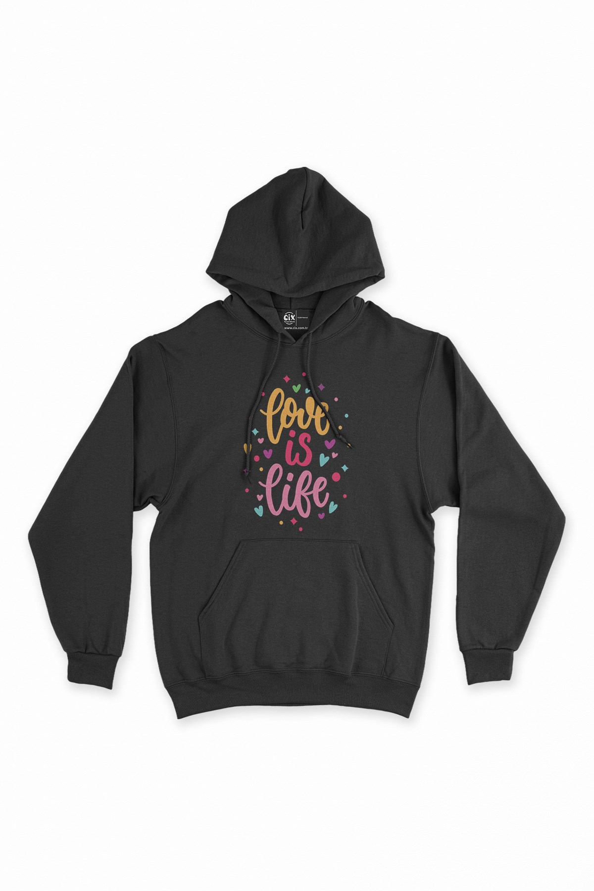 Love Is Life Siyah Kapşonlu Sweatshirt Hoodie