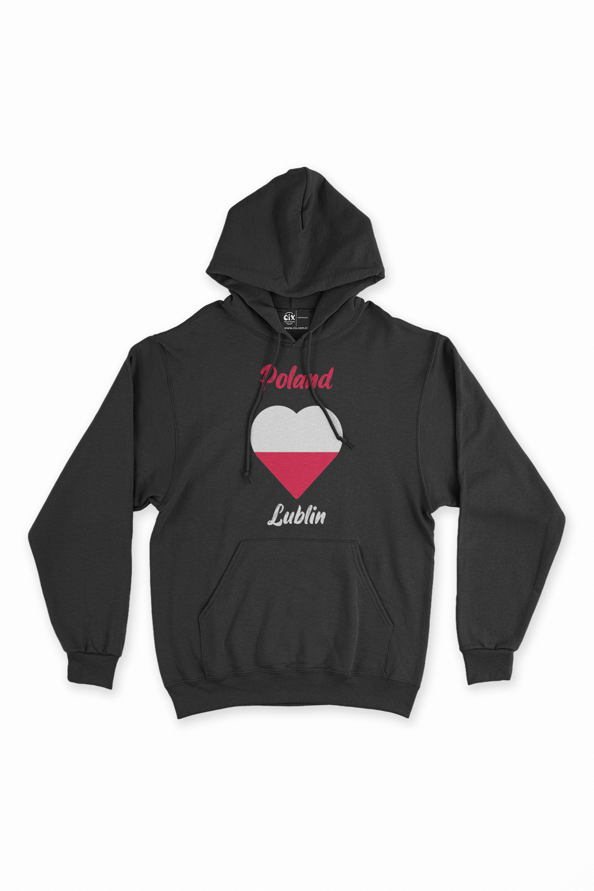 Lublin Polonya Bayraklı Kalpli Siyah Sweatshirt Hoodie
