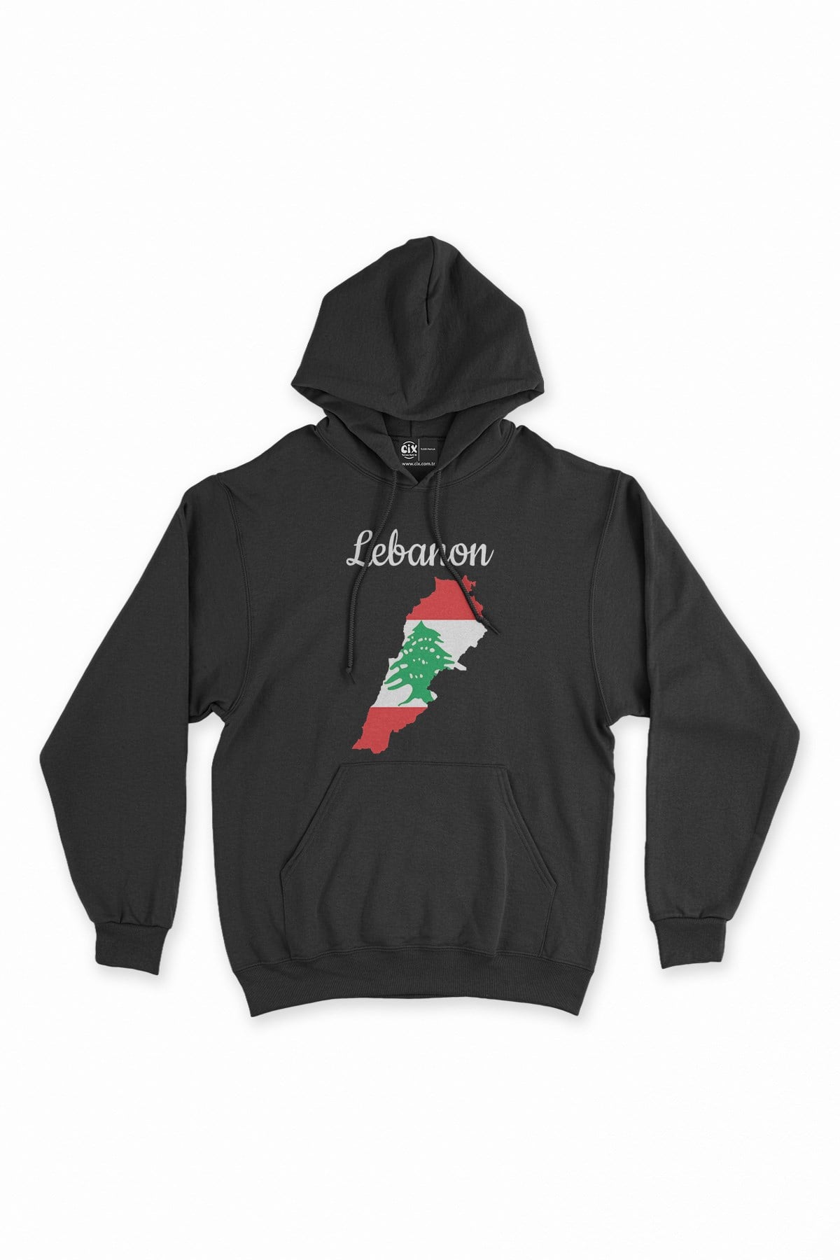Lübnan Haritalı ve Bayraklı Siyah Kapşonlu Sweatshirt Hoodie