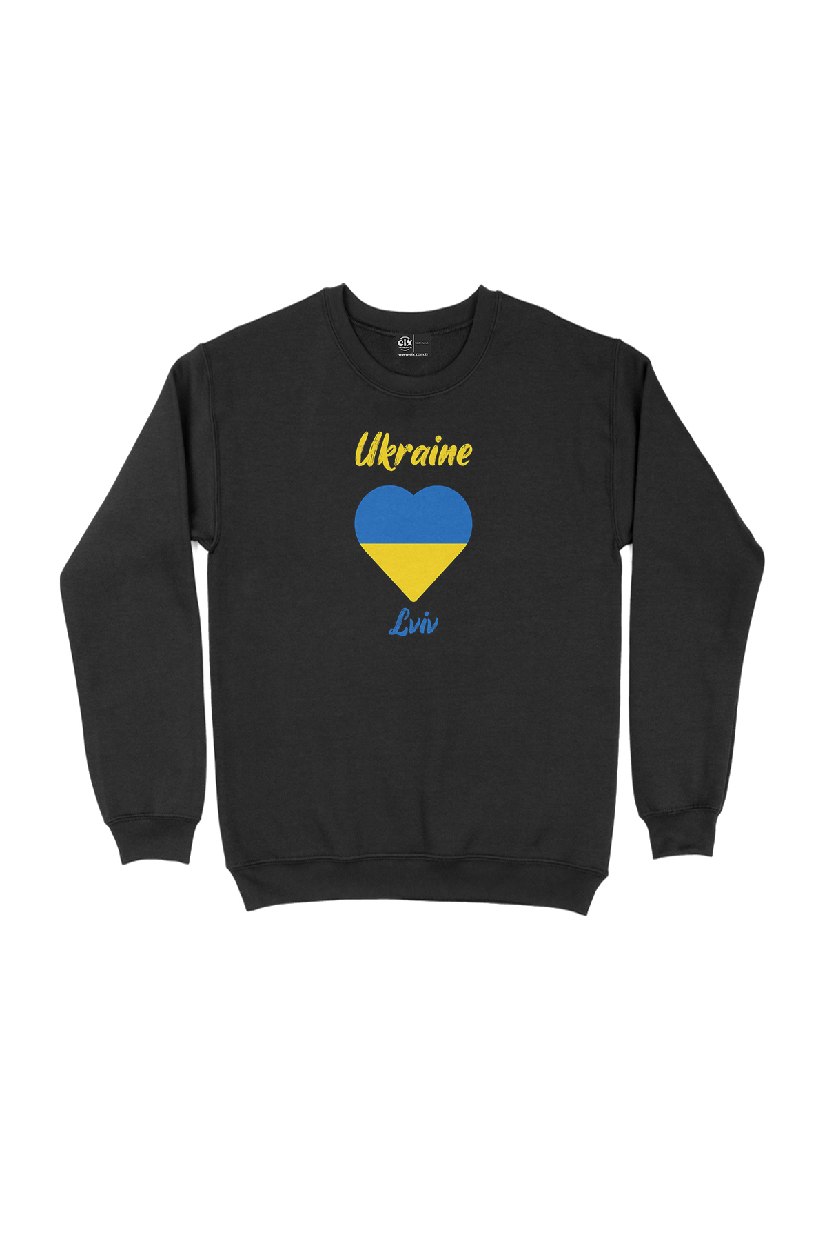 Lviv Ukrayna Bayraklı Kalpli Siyah Sweatshirt