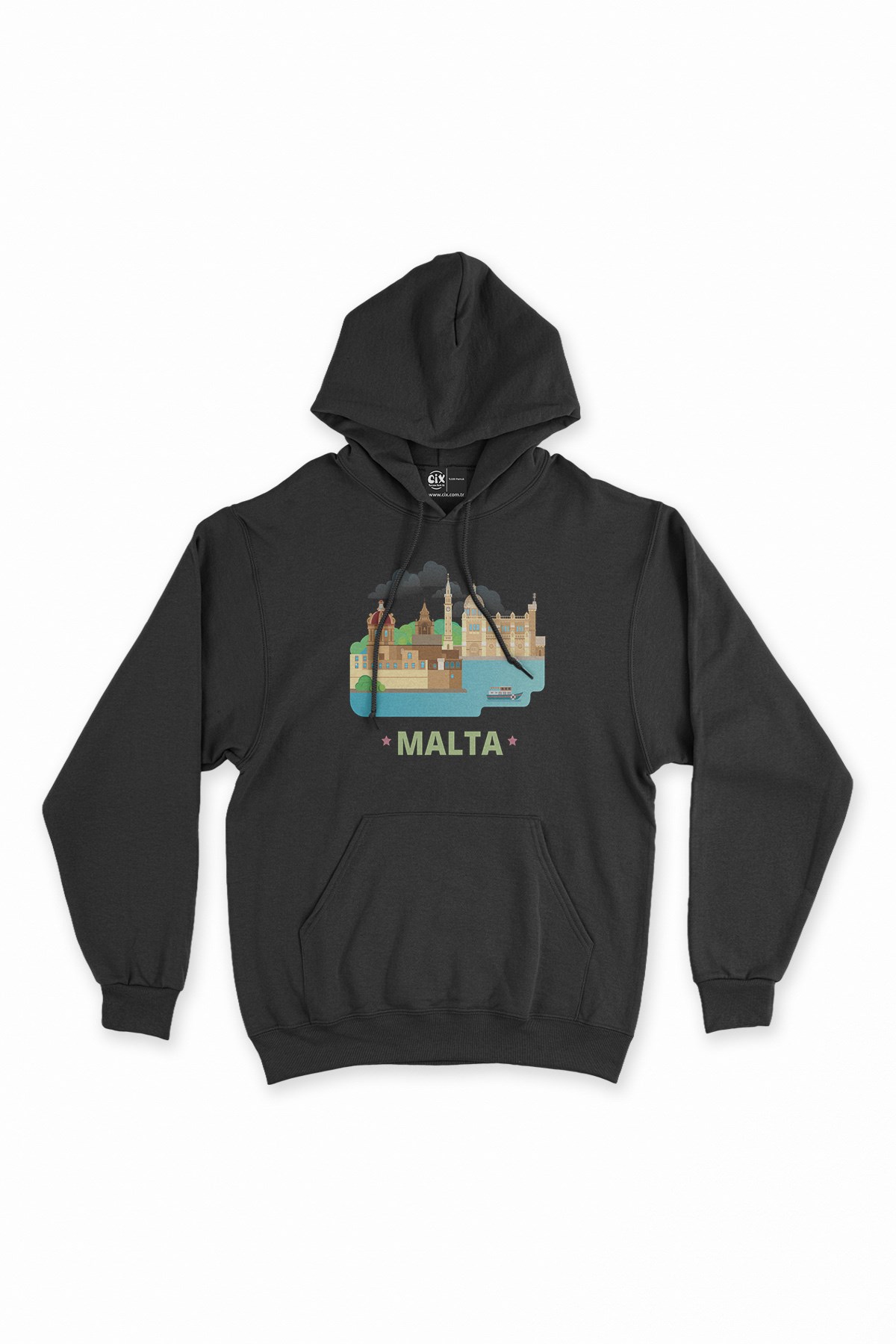 Malta Siyah Kapşonlu Sweatshirt Hoodie