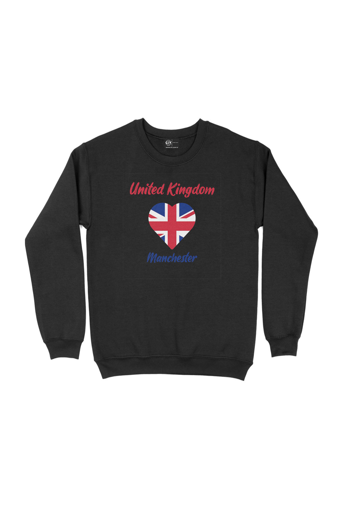 Manchester İngiltere Bayraklı Kalpli Siyah Sweatshirt