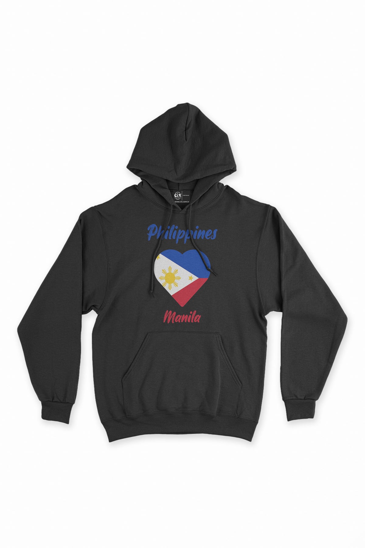Manila Filipinler Bayraklı Kalpli Siyah Sweatshirt Hoodie