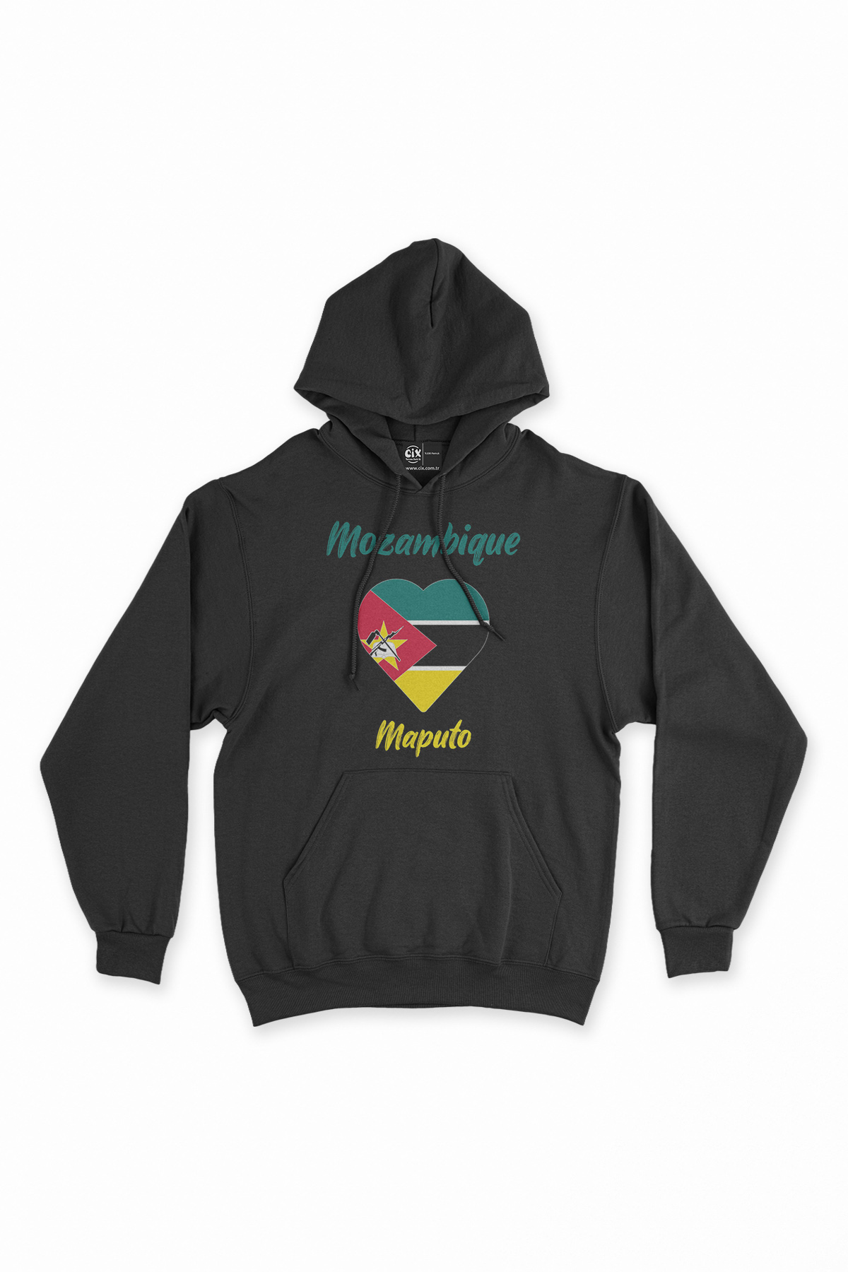 Maputo Mozambik Bayraklı Kalpli Siyah Sweatshirt Hoodie