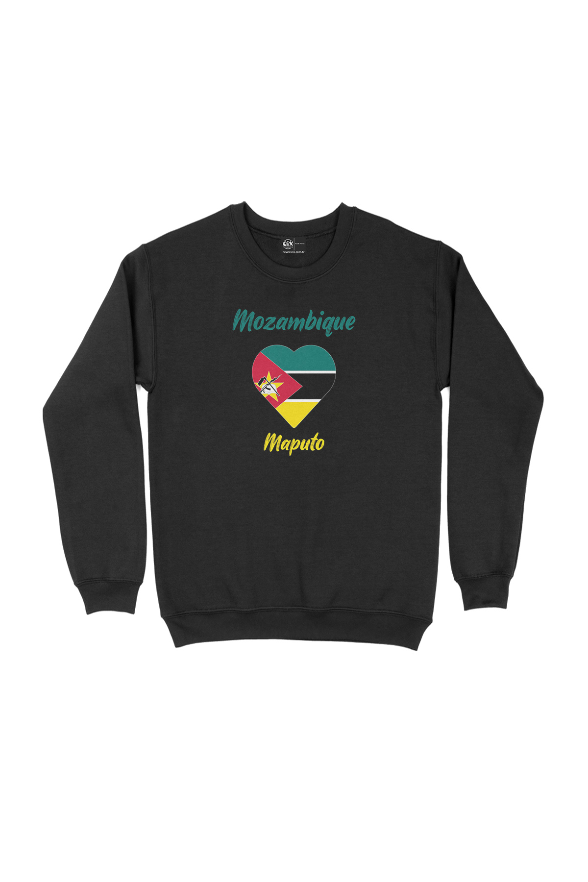 Maputo Mozambik Bayraklı Kalpli Siyah Sweatshirt