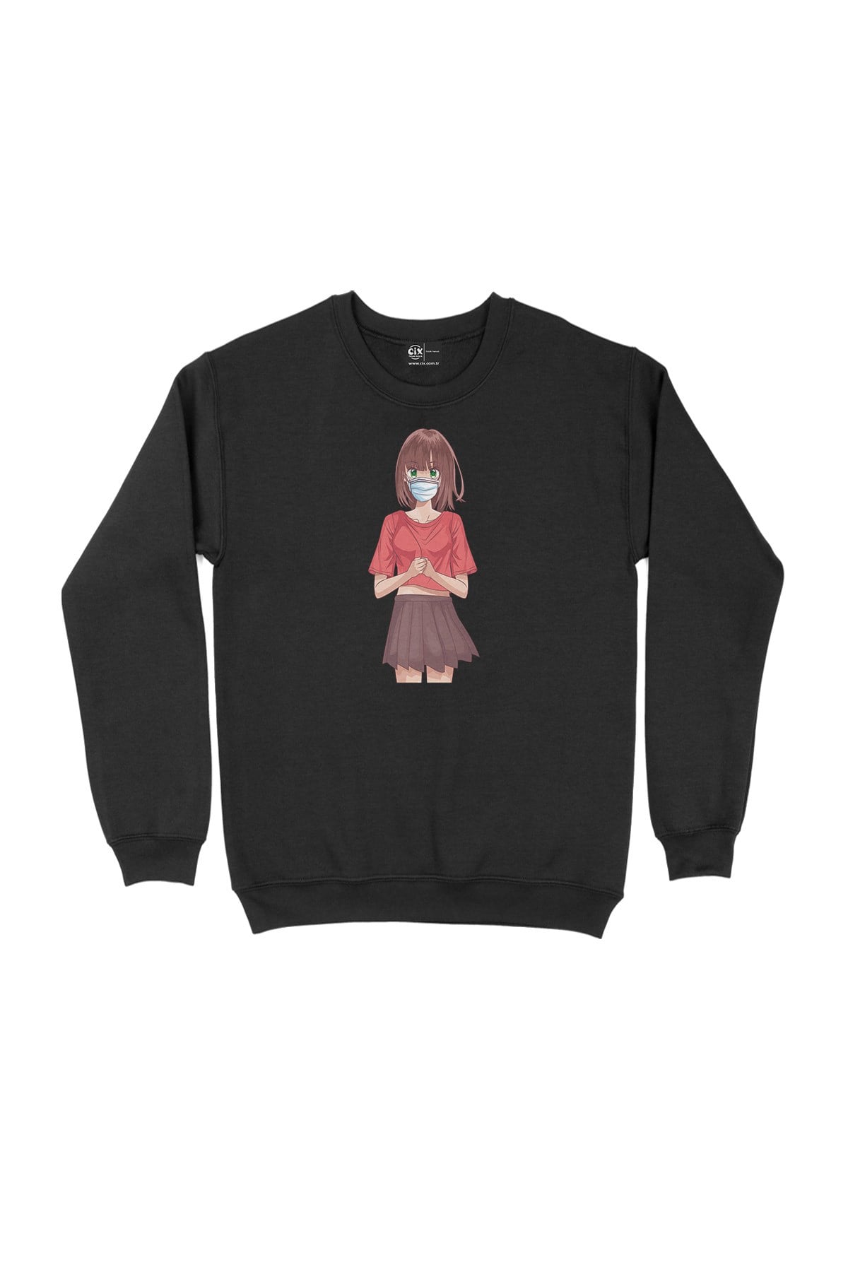 Maskeli Anime Kız Siyah Sweatshirt