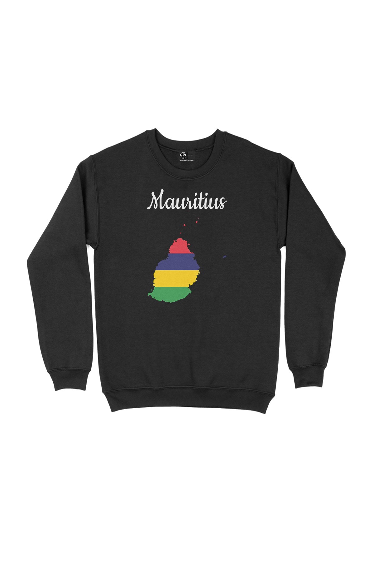 Mauritius Haritalı ve Bayraklı Siyah Sweatshirt