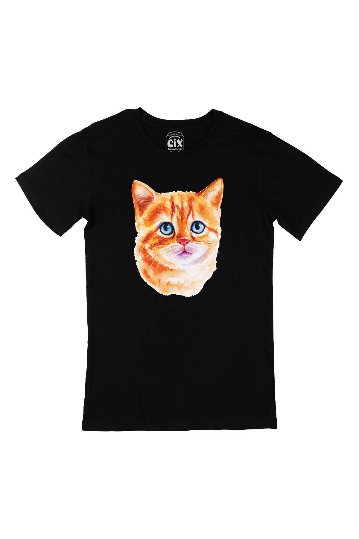 Mavi Gözlü Kedi Siyah Tişört