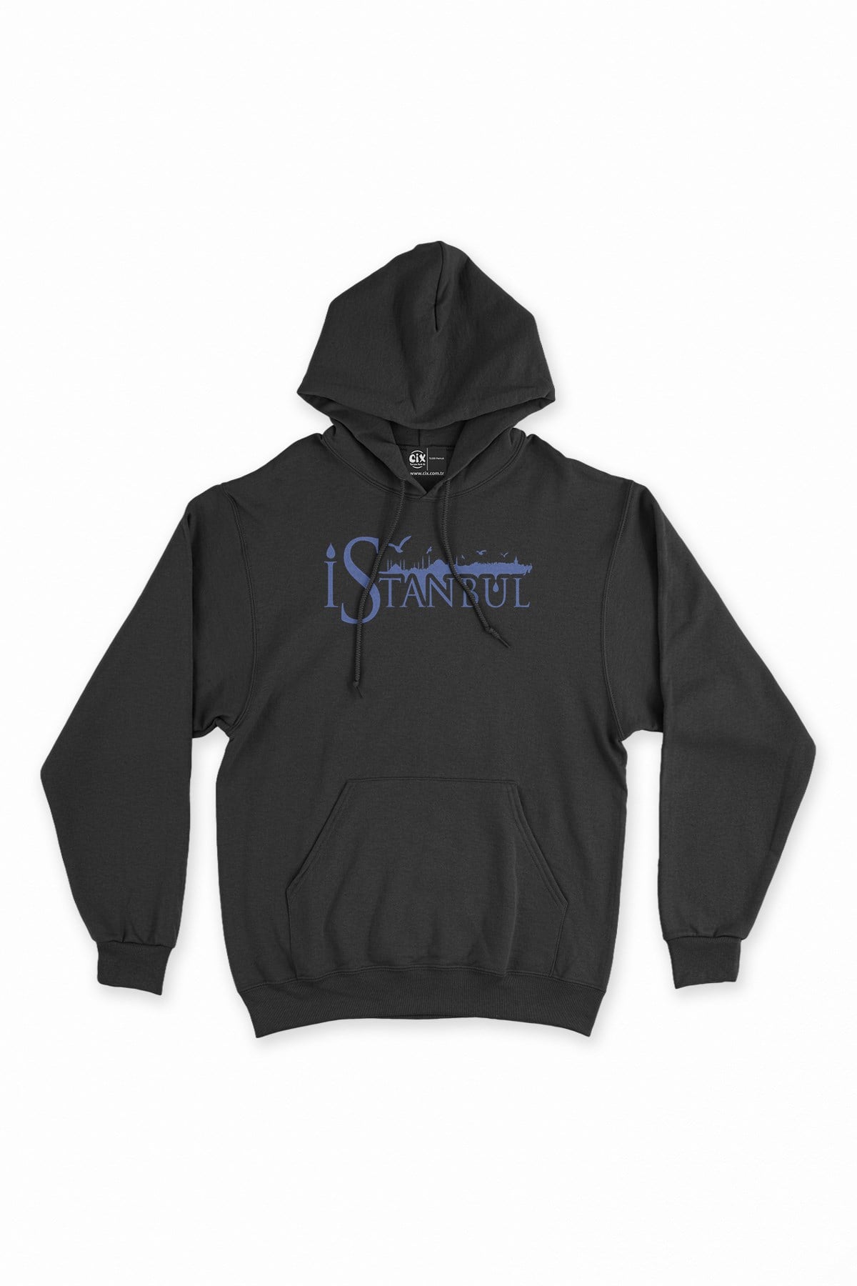 Mavi İstanbul Yazılı Siyah Kapşonlu Sweatshirt Hoodie