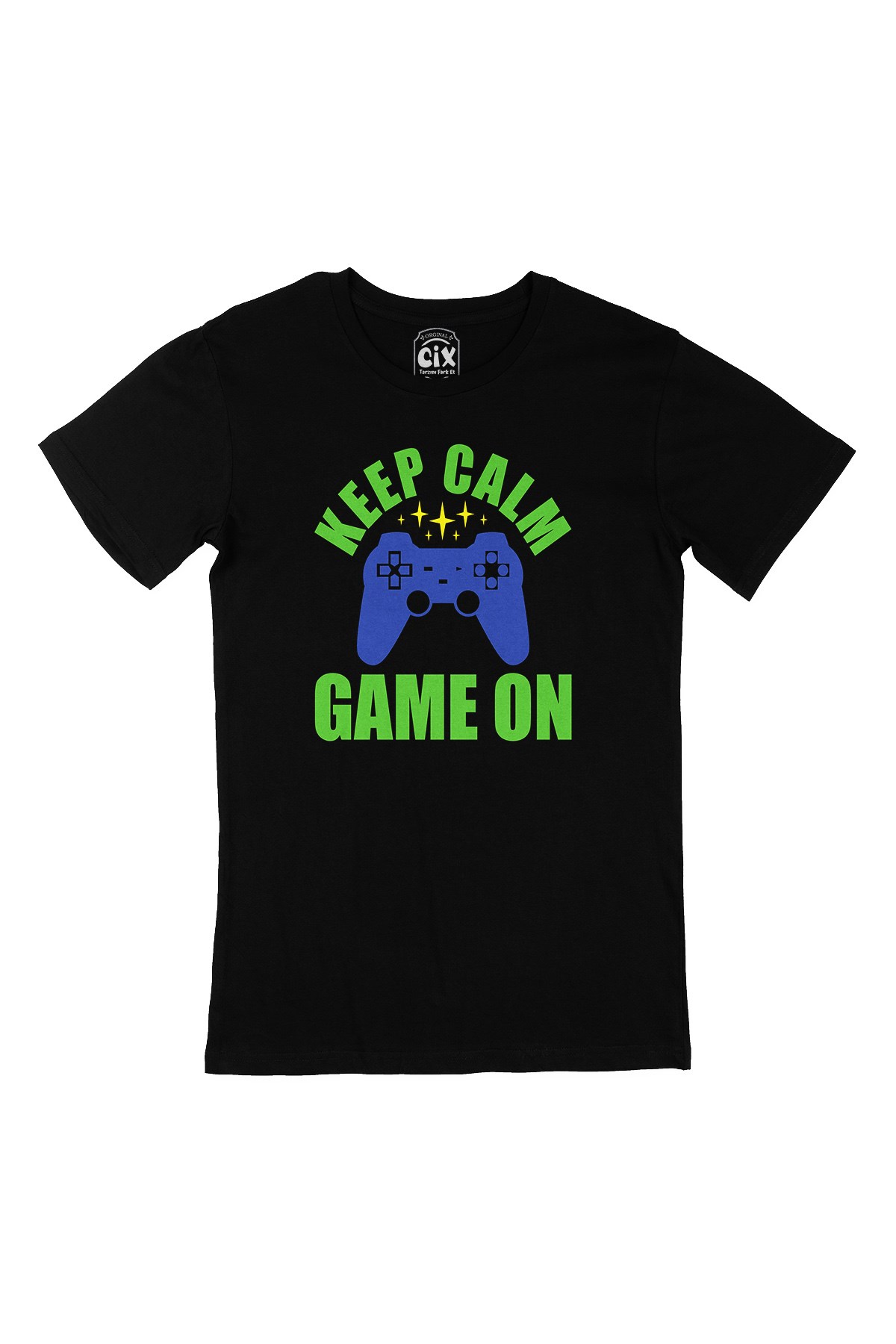 Mavi Keep Calm Game On Siyah Tişört