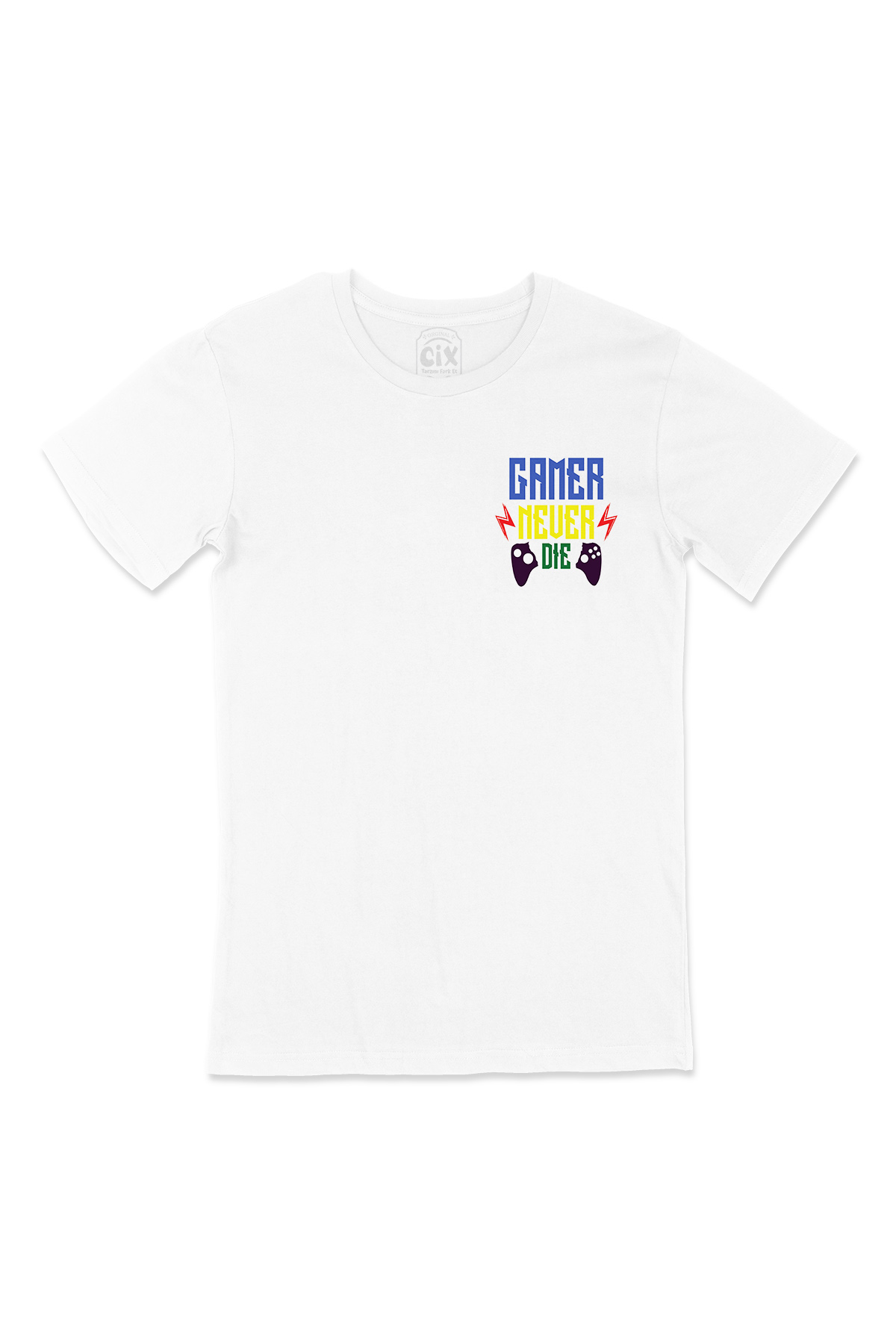 Mavii Gamer Never Die Cep Logo Tasarımlı Beyaz Tişört