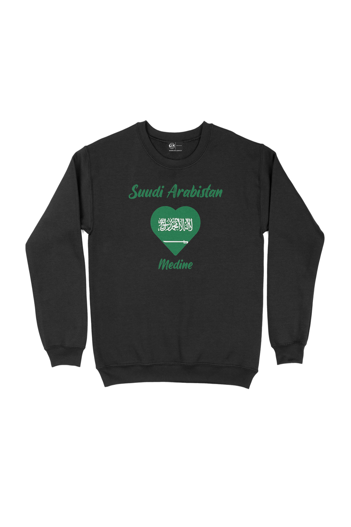 Medine Suudi Arabistan Bayraklı Kalpli Siyah Sweatshirt