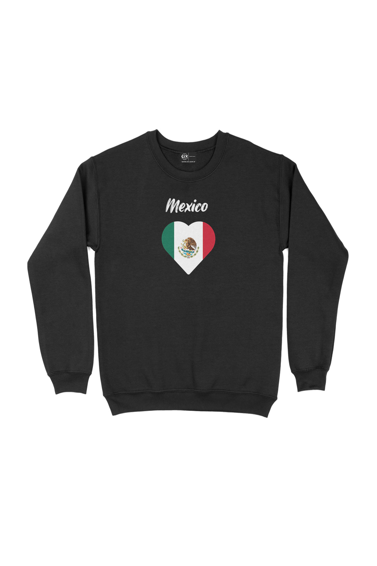 Meksika Bayraklı Kalpli Siyah Sweatshirt