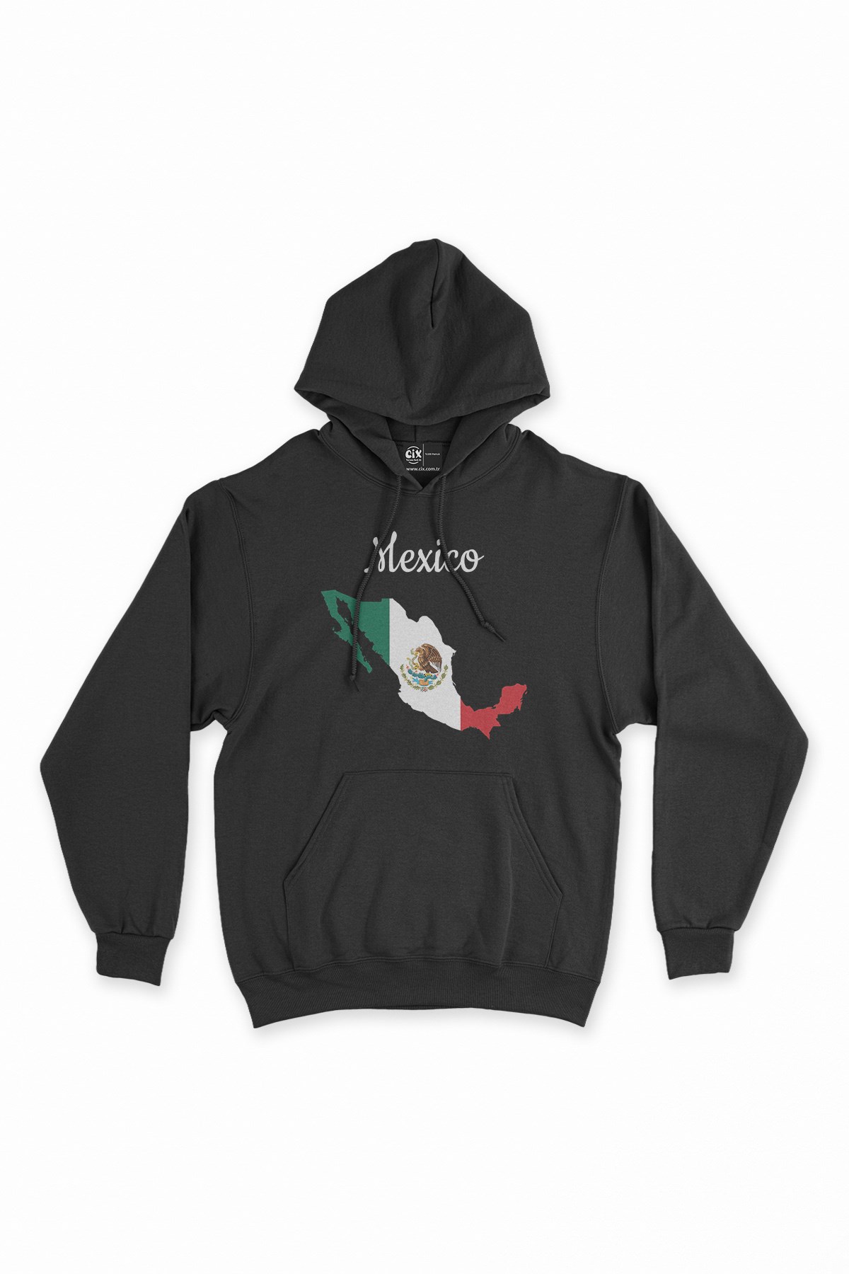 Meksika Haritalı ve Bayraklı Siyah Kapşonlu Sweatshirt Hoodie