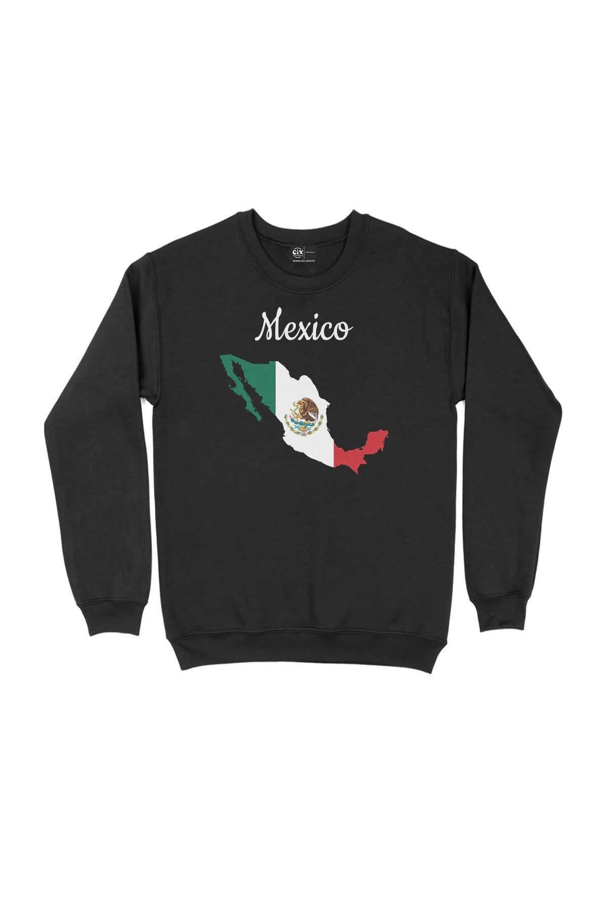 Meksika Haritalı ve Bayraklı Siyah Sweatshirt