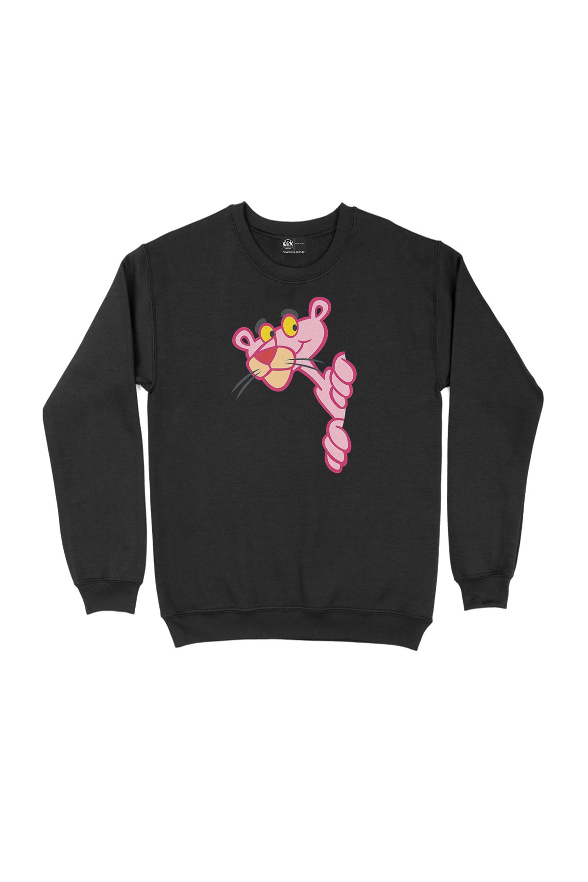 Meraklı Pembe Panter Siyah Sweatshirt