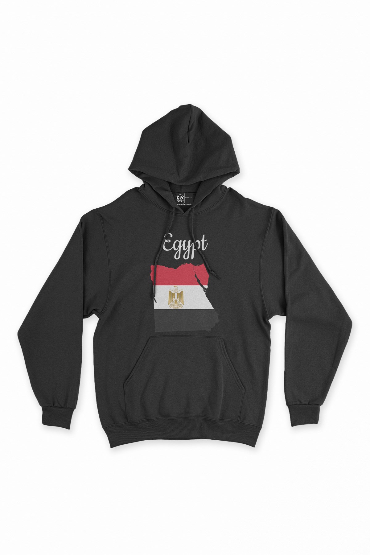Mısır Haritalı ve Bayraklı Siyah Kapşonlu Sweatshirt Hoodie