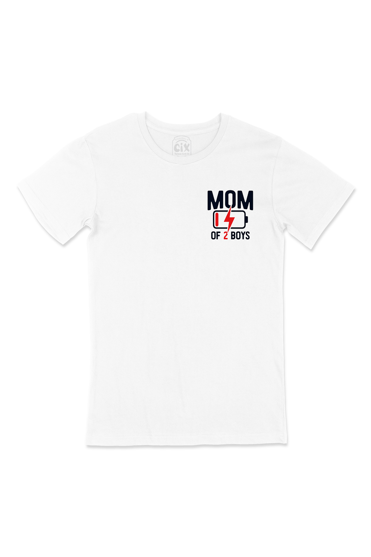 Mom Of 2 Boys Erkek Annesi Cep Logo Tasarımlı Beyaz Tişört