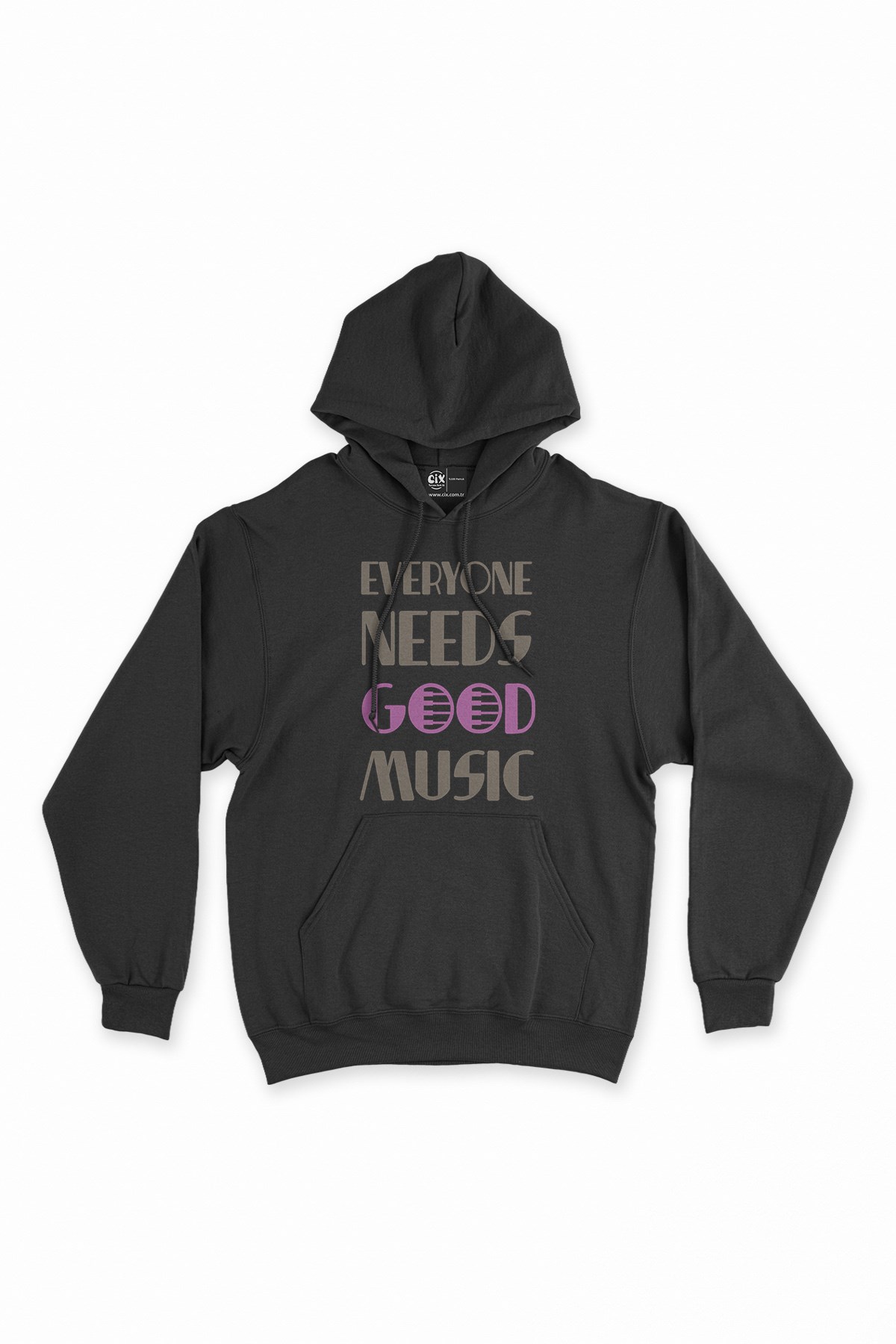 Mor Everyone Needs Good Music Siyah Kapşonlu Sweatshirt Hoodie
